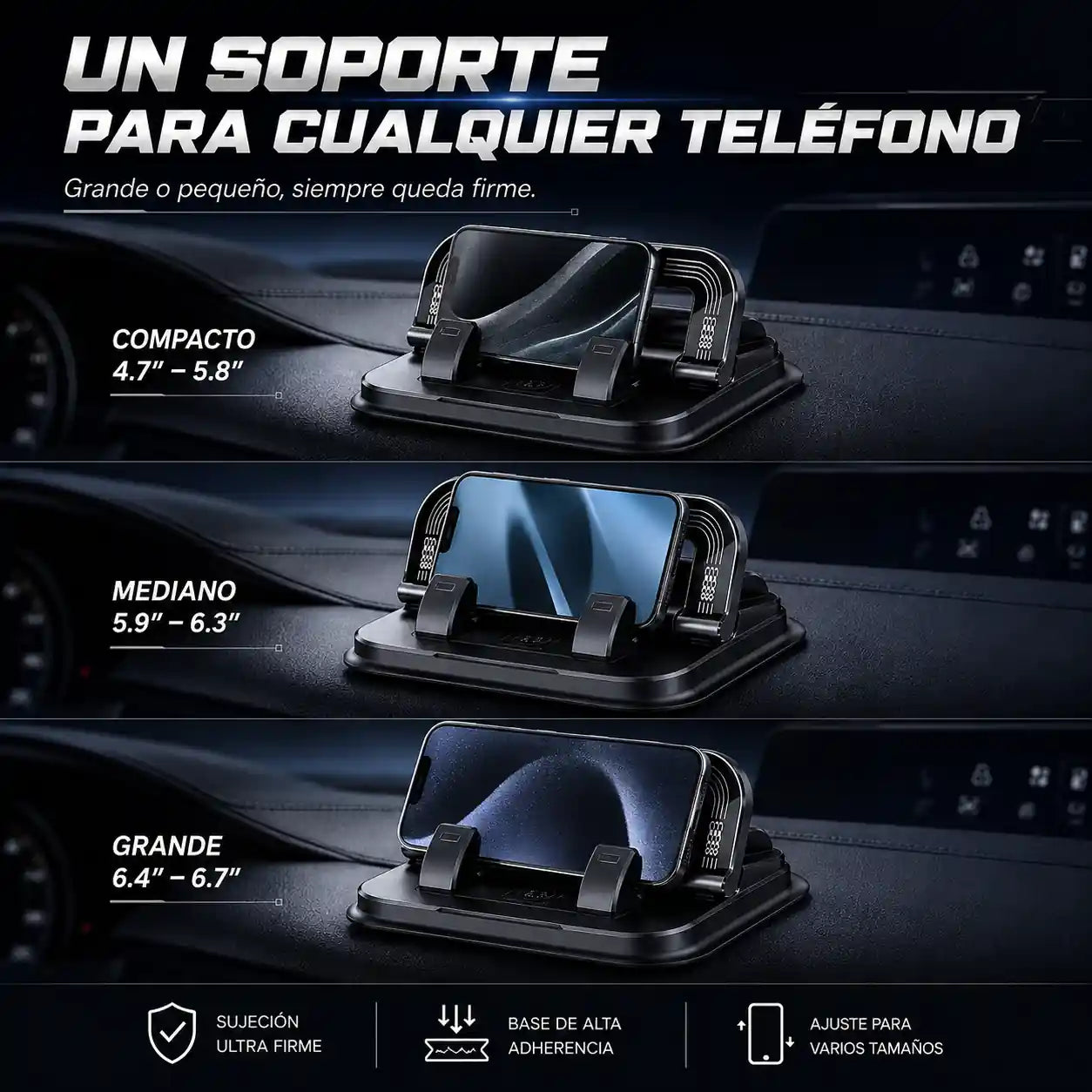 El soporte que fija tu teléfono al tablero para que manejes con las dos manos donde deben estar