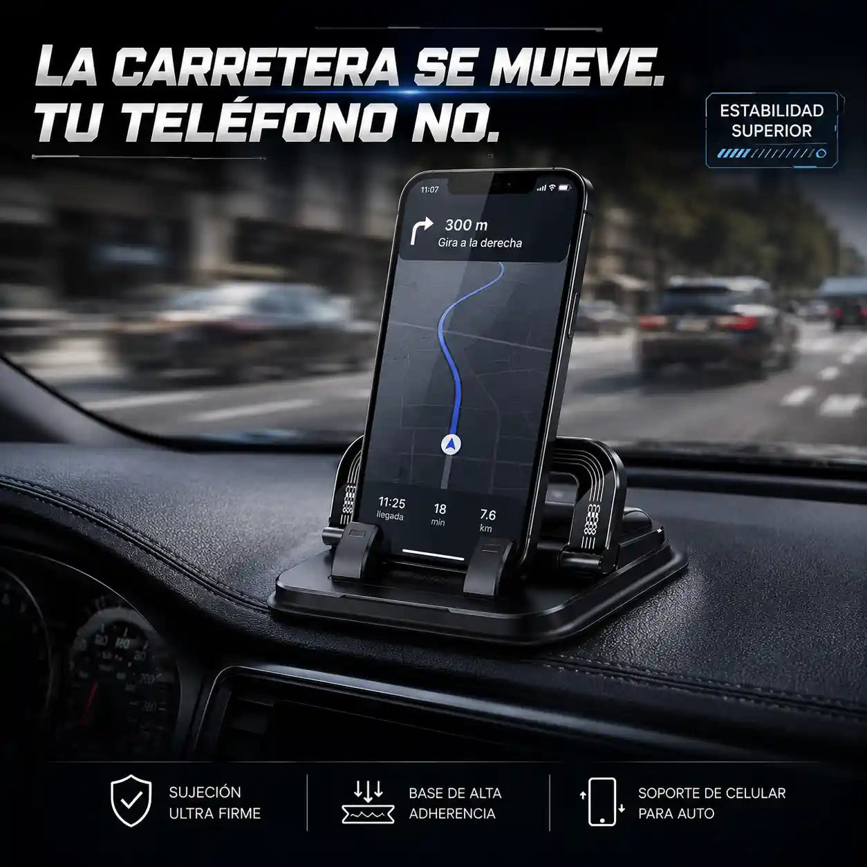 El soporte que fija tu teléfono al tablero para que manejes con las dos manos donde deben estar
